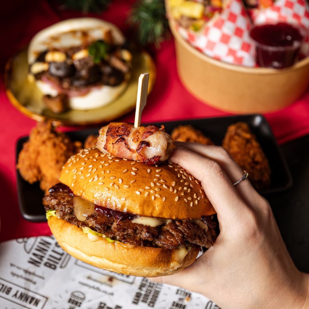 A festive special burger at Playbox in Croydon