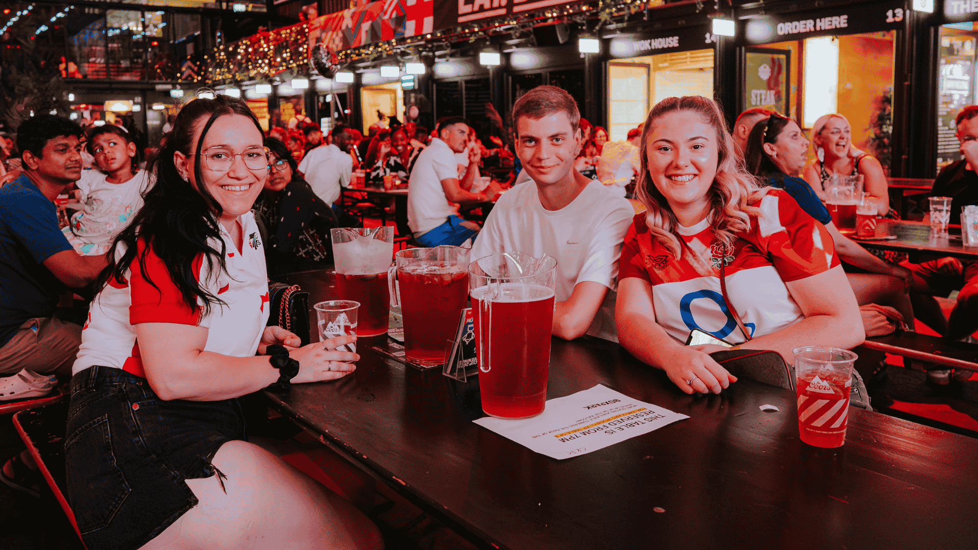 Guests watching Rugby at Boxpark
