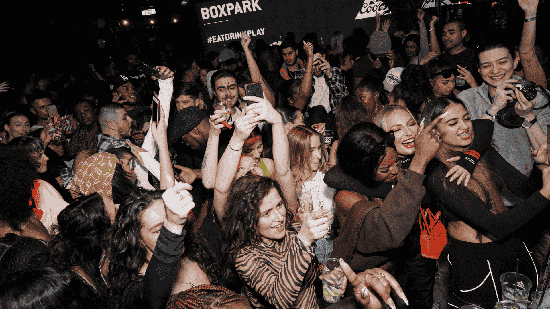 Guests dancing at Boxpark