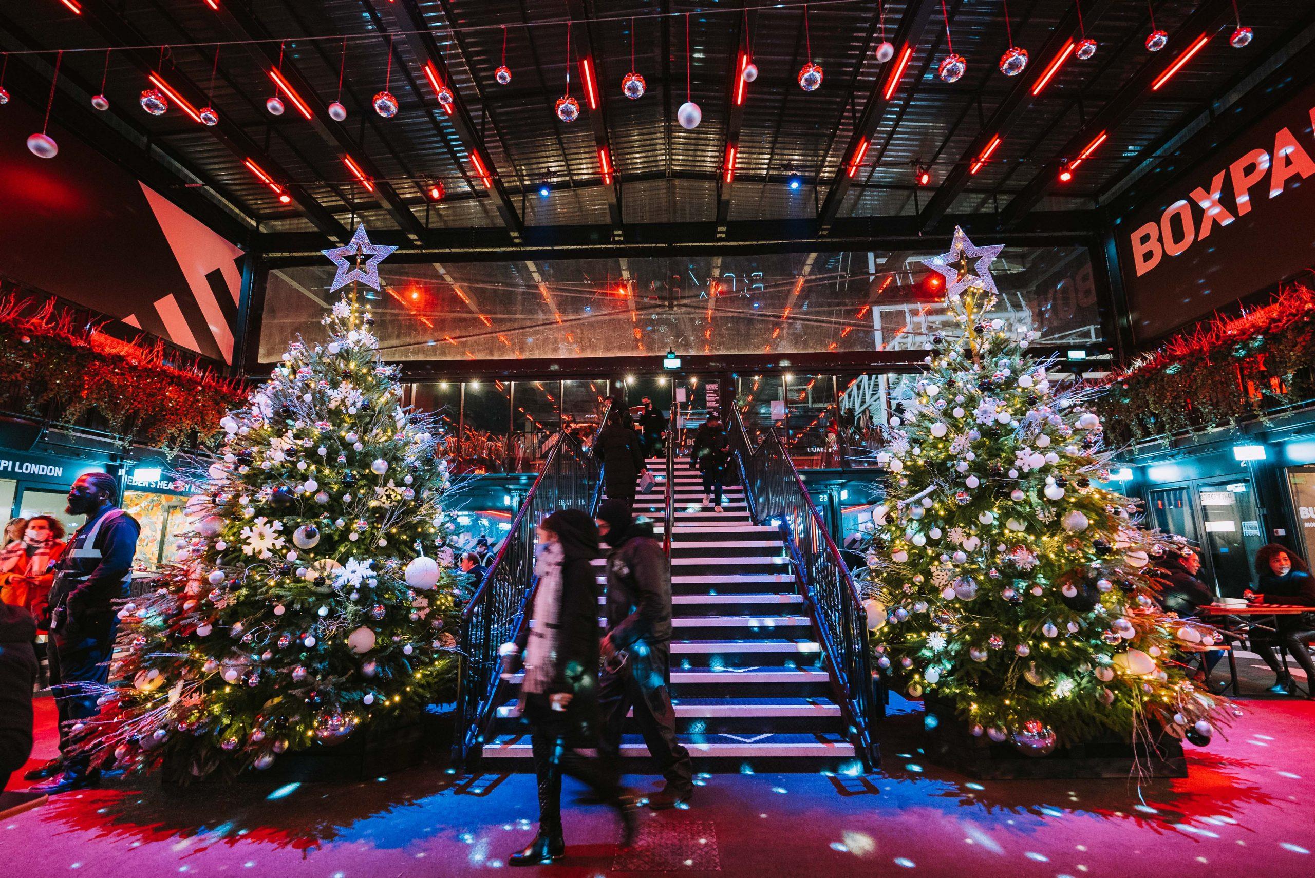 Christmas decorations at BOXPARK