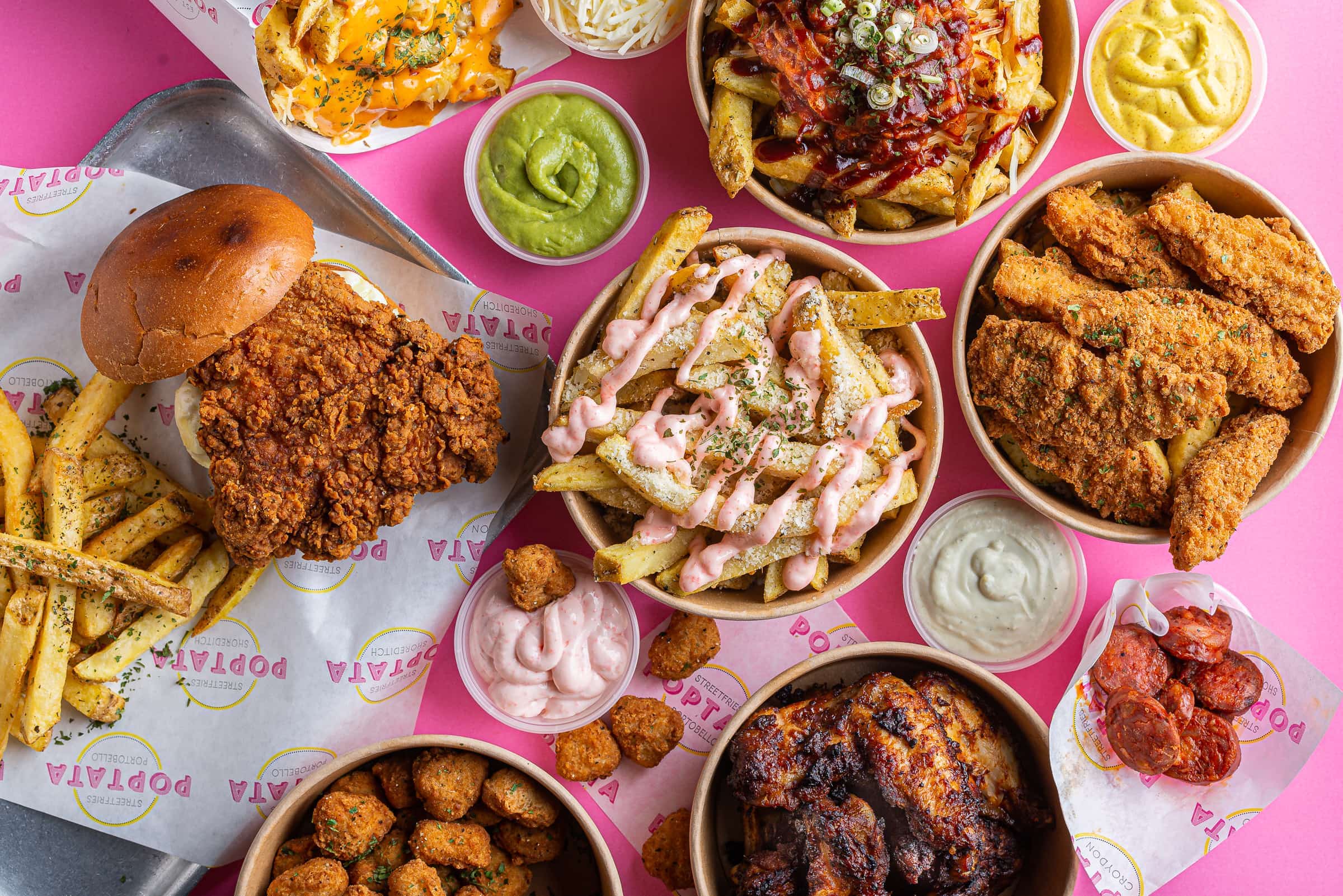 A selection of food from Poptata at Boxpark Camden