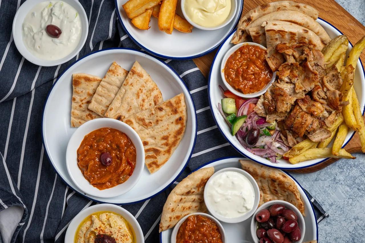 A selection of food from Greekos Gyros in Boxpark Shoreditch
