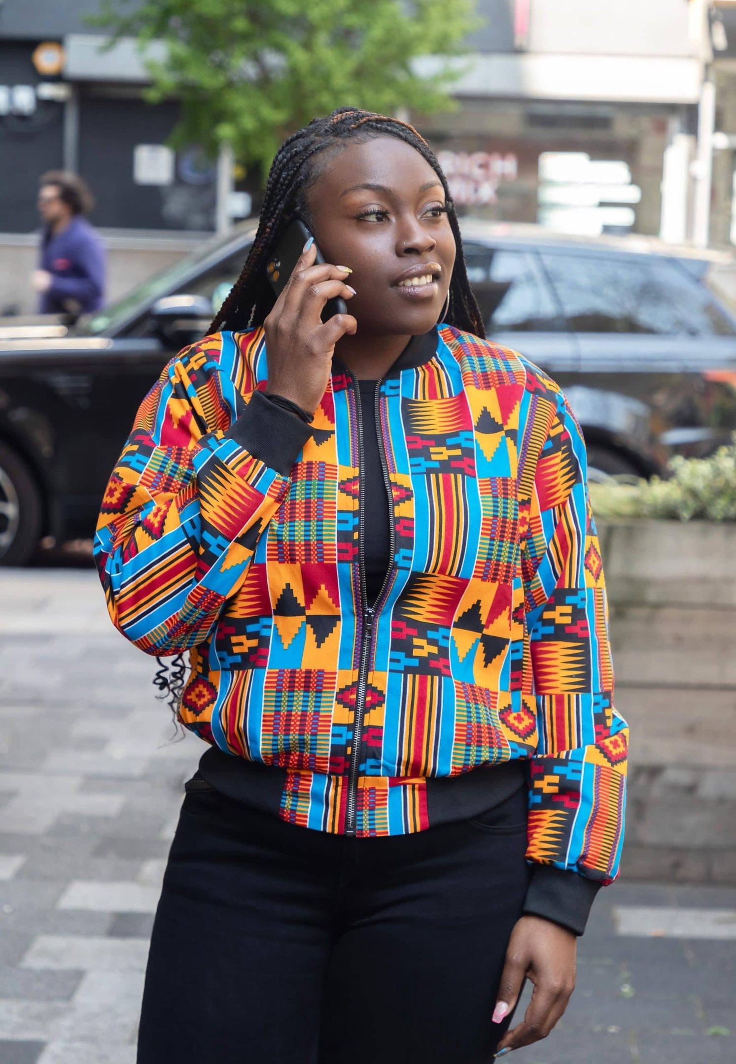 Model wearing clothings from Afrique Room at Boxpark in Shoreditch