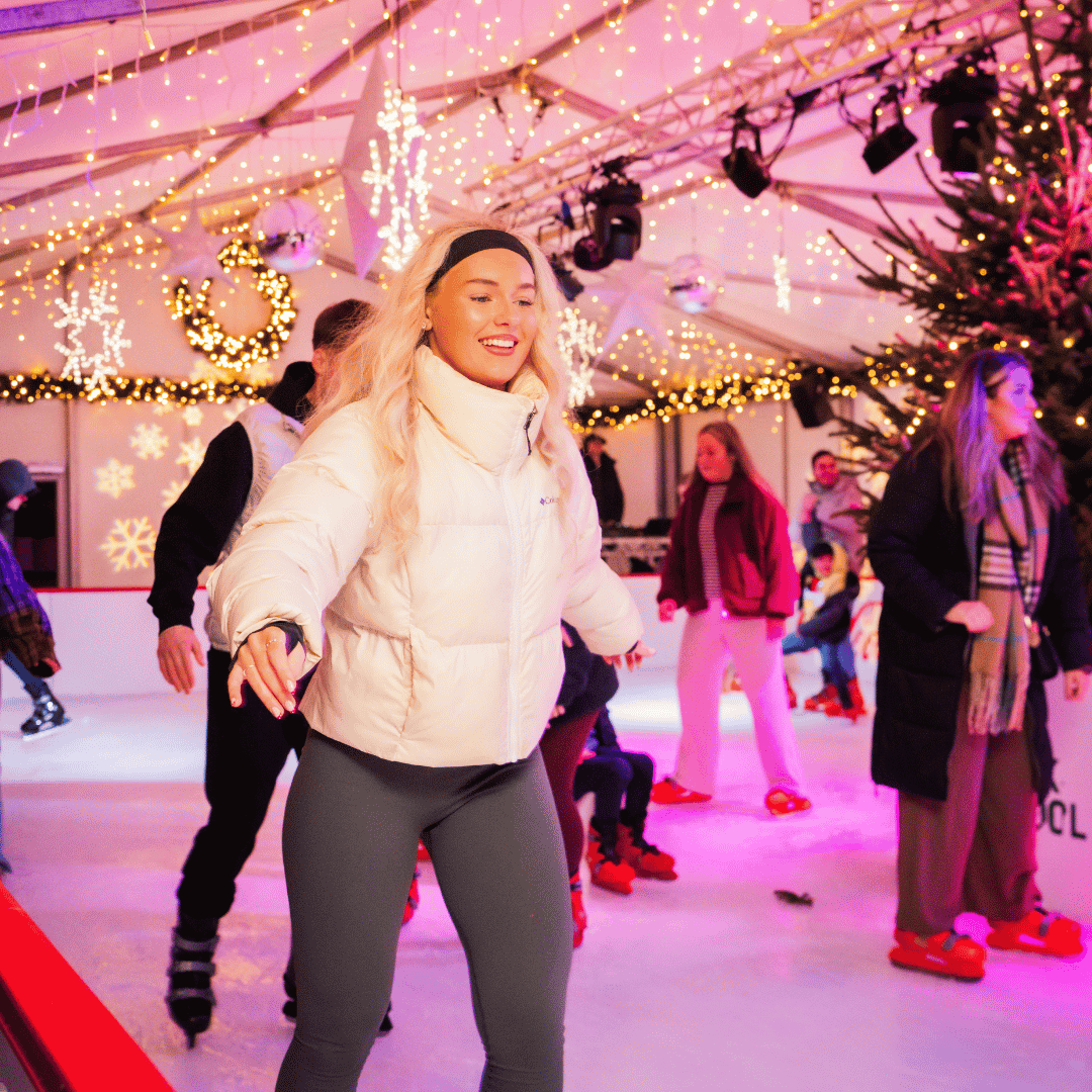 A guest Ice Skating at BOXPARK in Liverpool