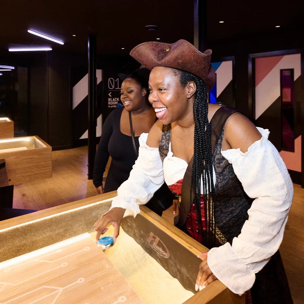A guest dressed up for Halloween at PLAYBOX in Croydon