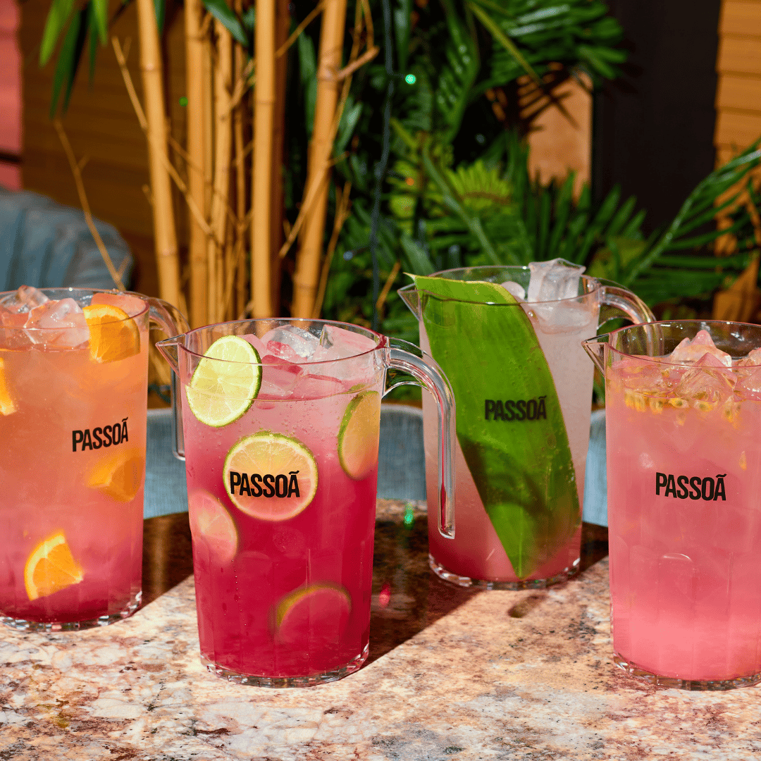 Square group shot of Nikki's Summer cocktail jugs on a table