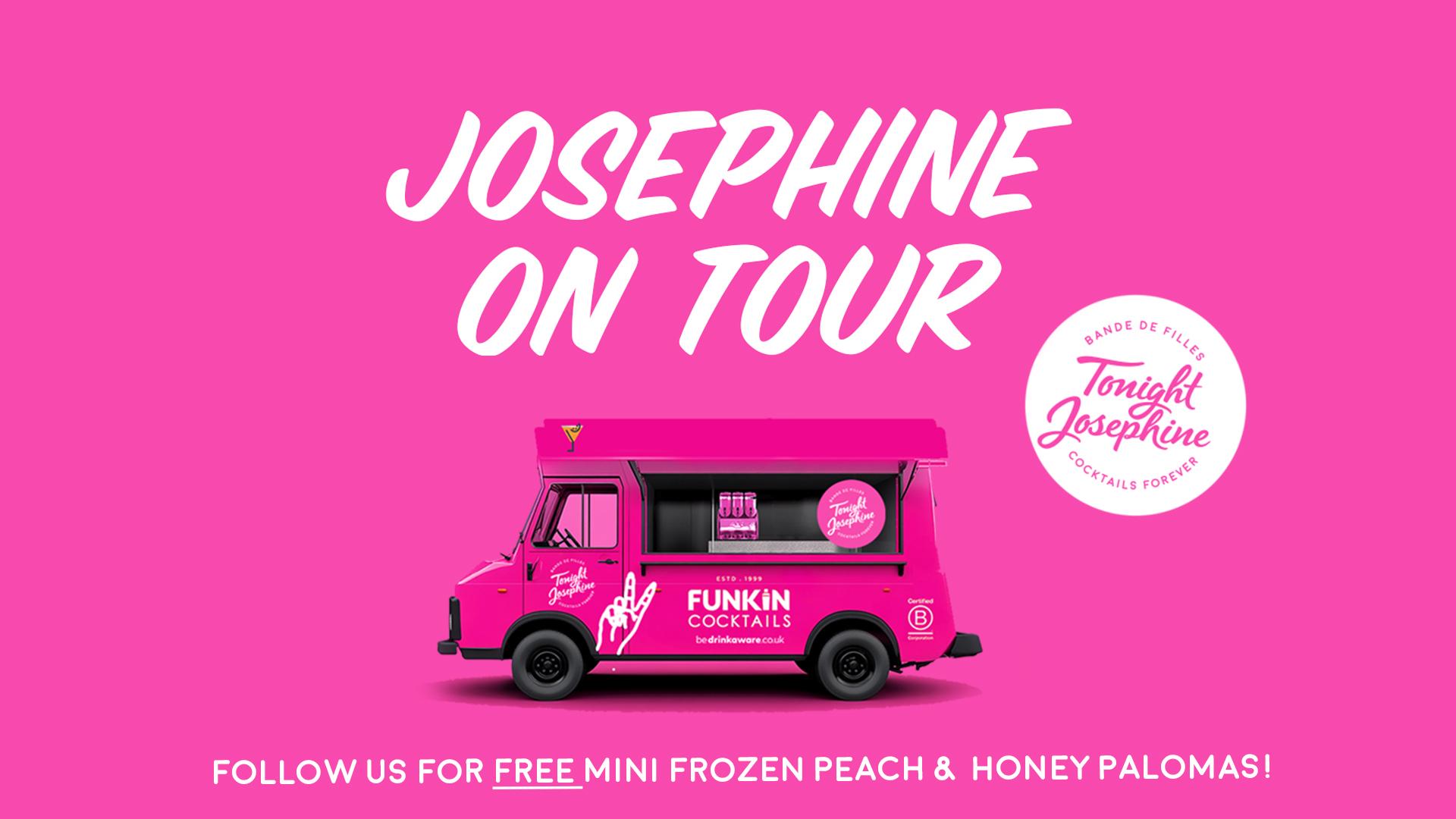 Josephine on tour with a pink branded van