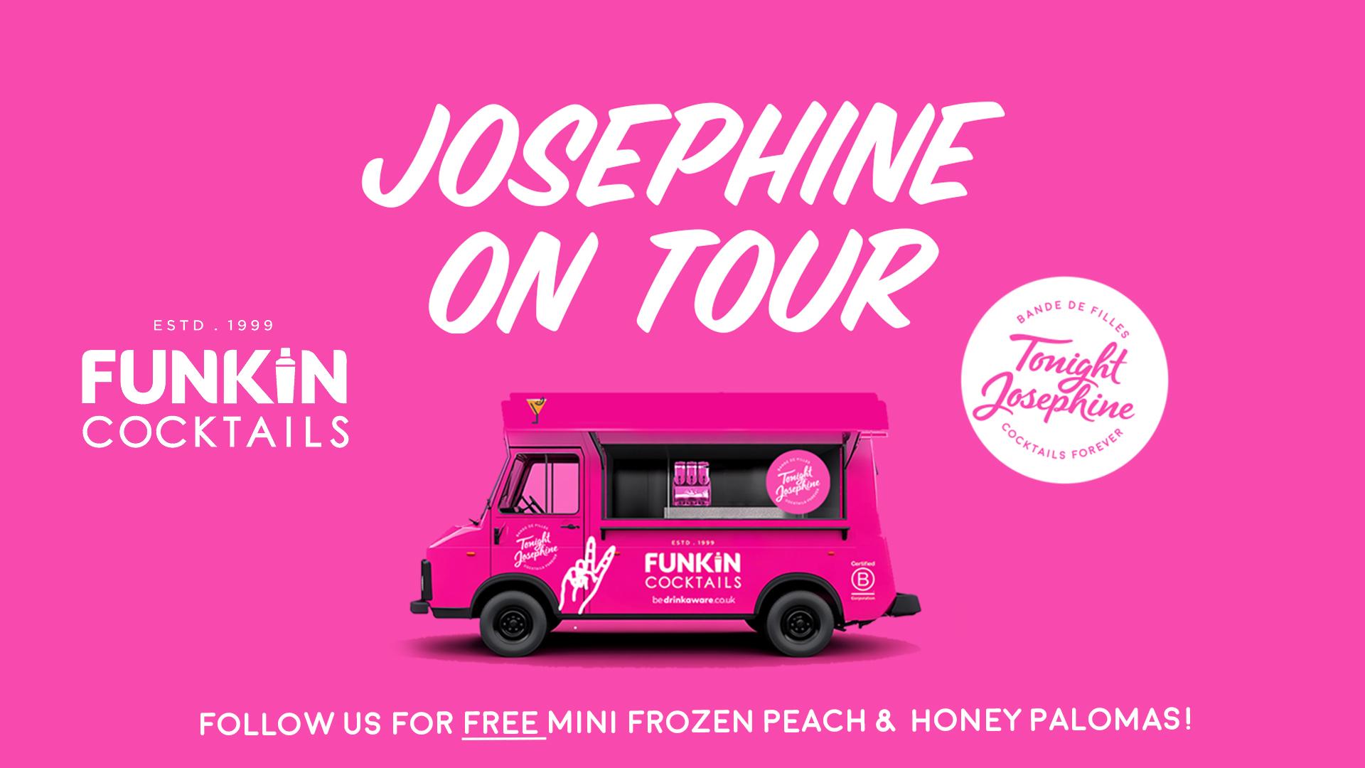 Josephine on tour with a pink branded van