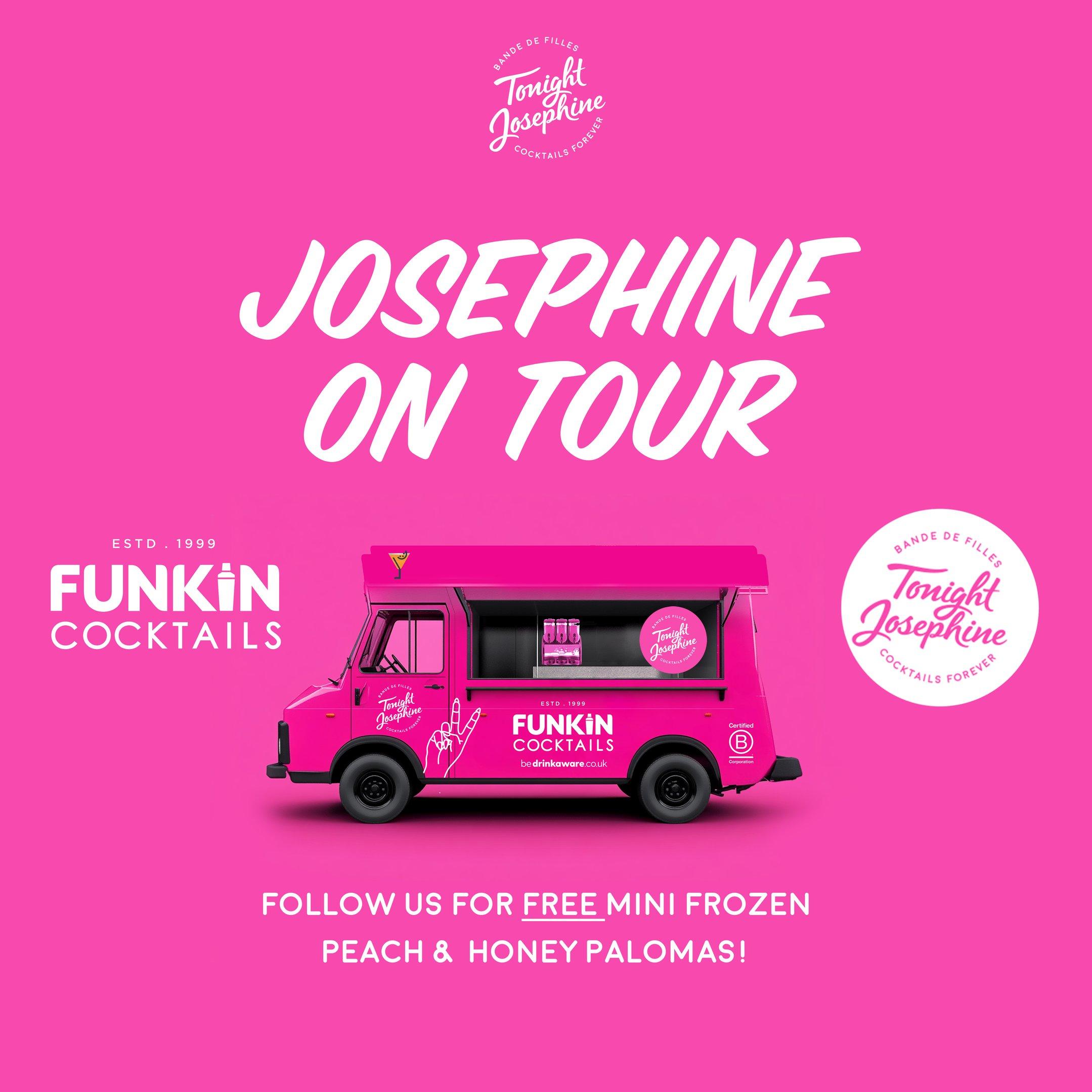 Josephine on tour with a pink branded van