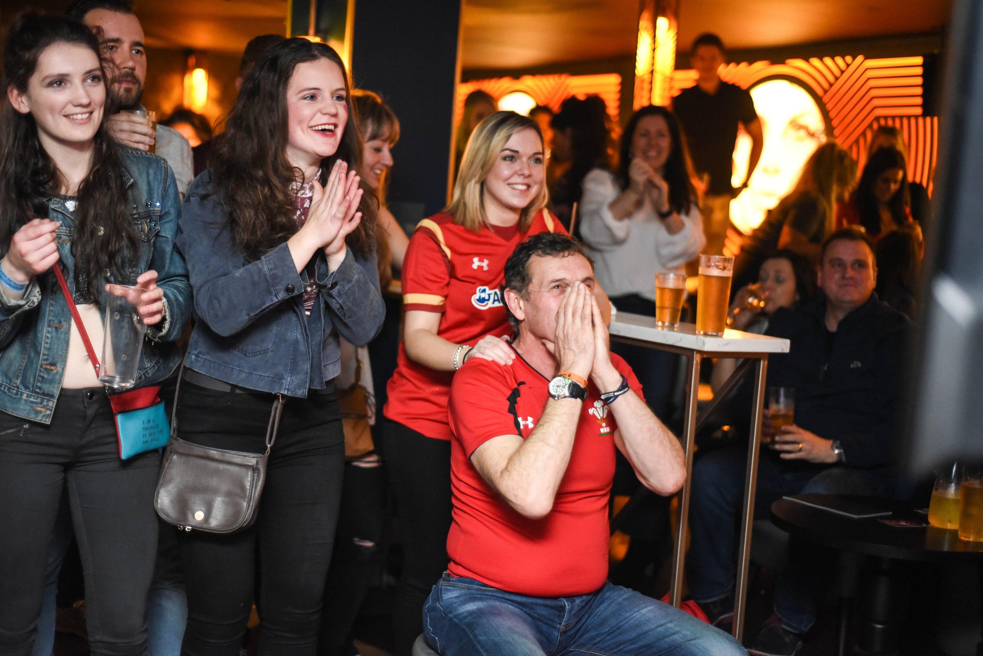 Customers watching the Rugby in Dirty Martini in Cardiff