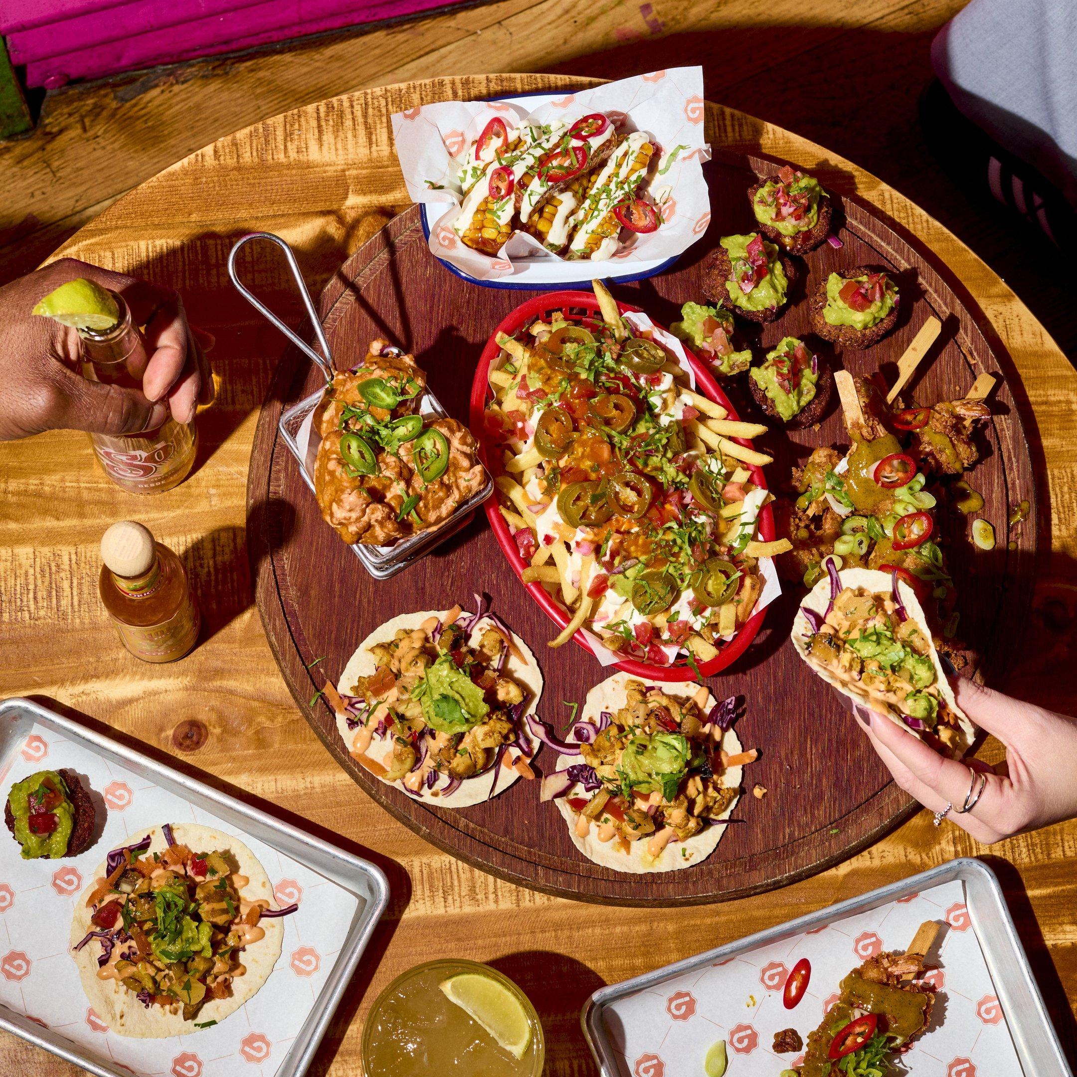 A birdseye shot of a mixed food platter at Barrio