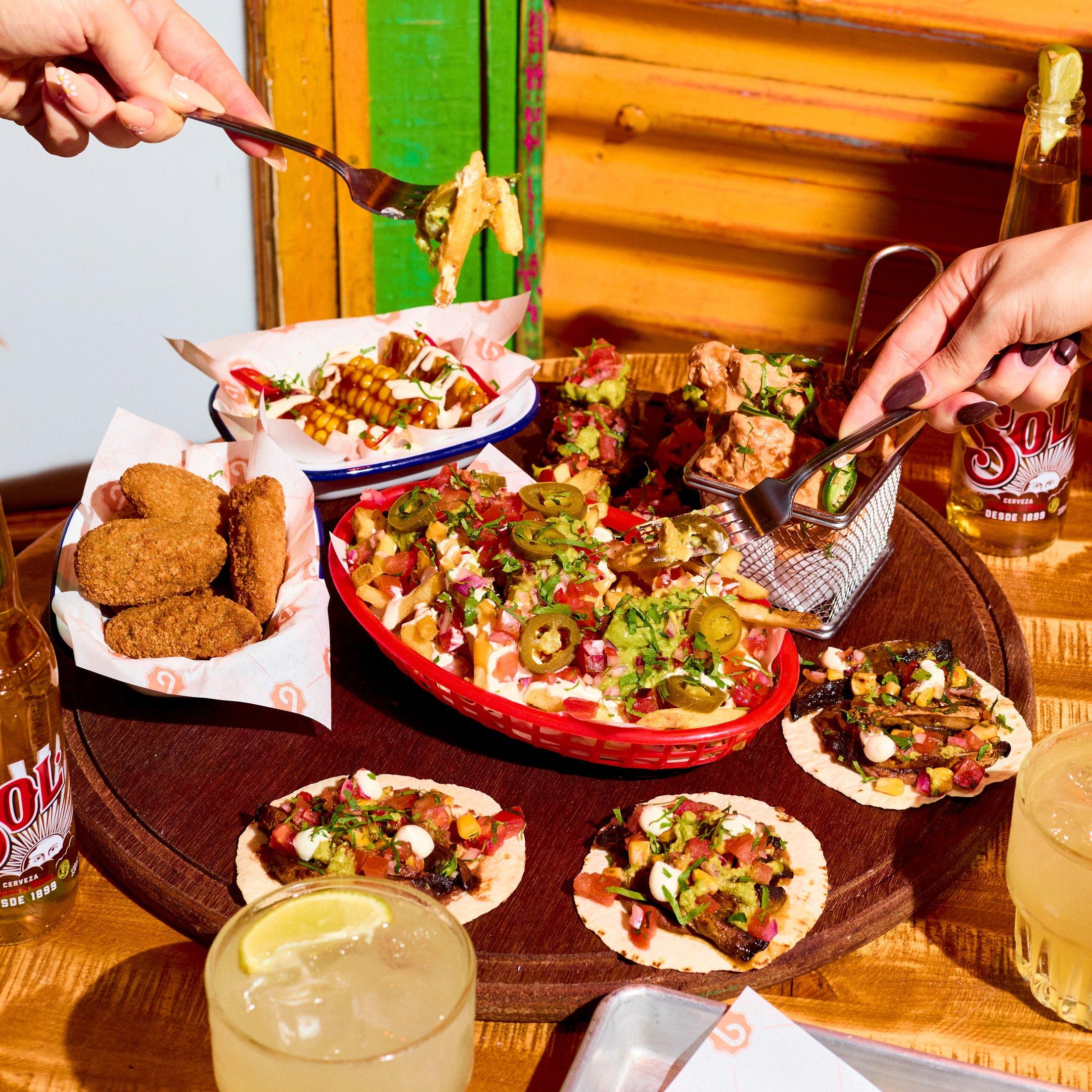 A shot of a vegetarian food sharing platter at Barrio