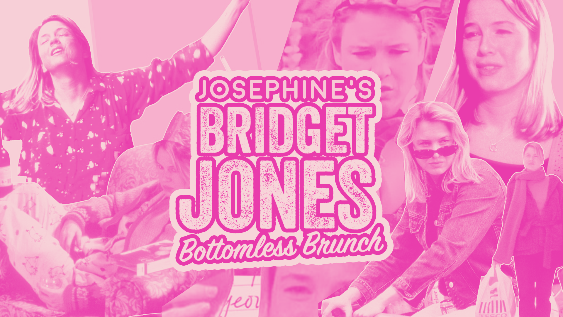 Josephine's Bridget Jones Bottomless Brunch text on top of a collage of Bridget Jones images