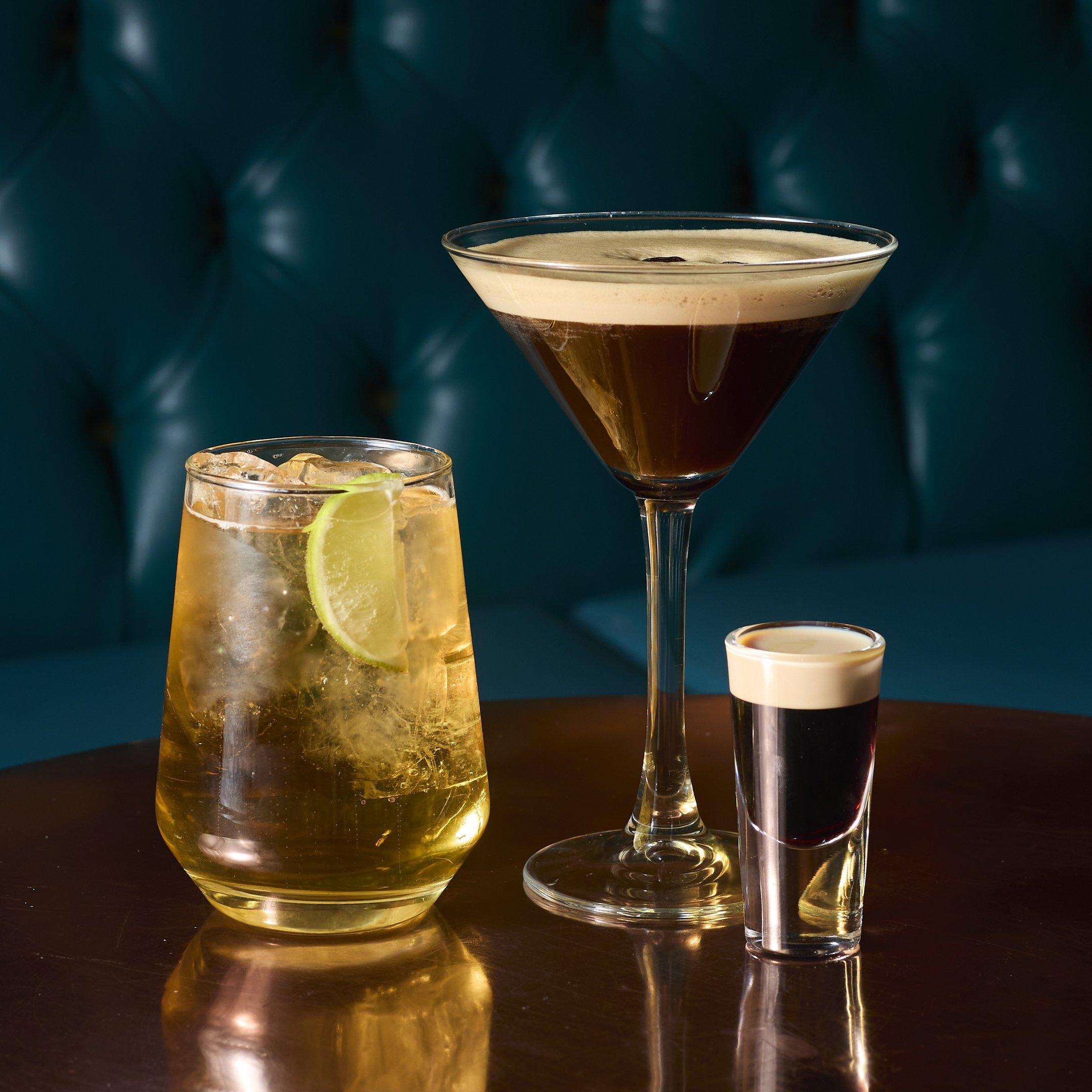 Espresso Martini, Baby Guinness shot and Jameson's Ginger & Lime 