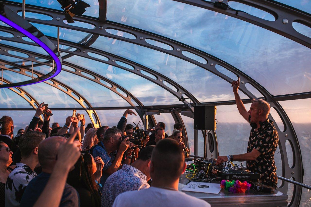A DJ performing in the Brighton i360 Pod
