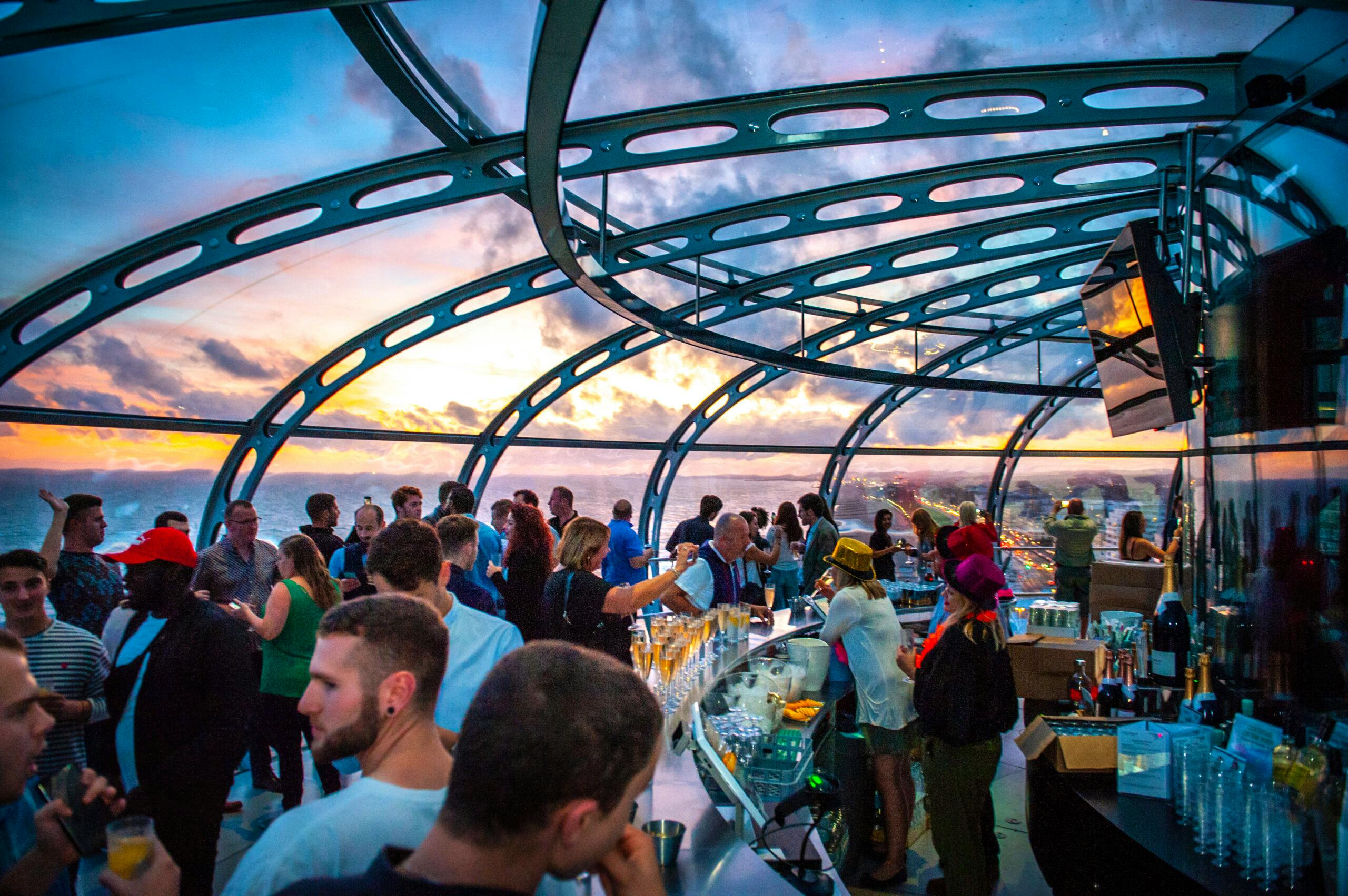 A birthday party hosted in the pod of the Brighton i360