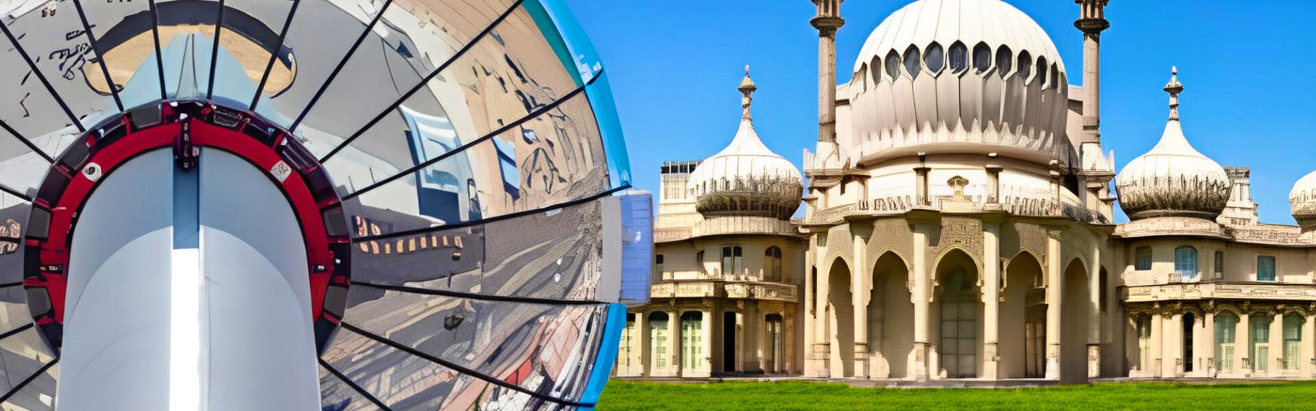 An image of the Brighton i360 pod and the Royal Pavilion in Brighton
