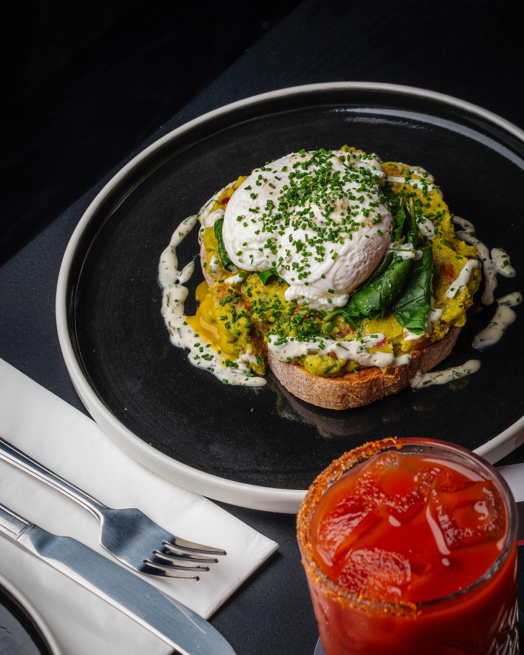 brunch poached egg bloody mary