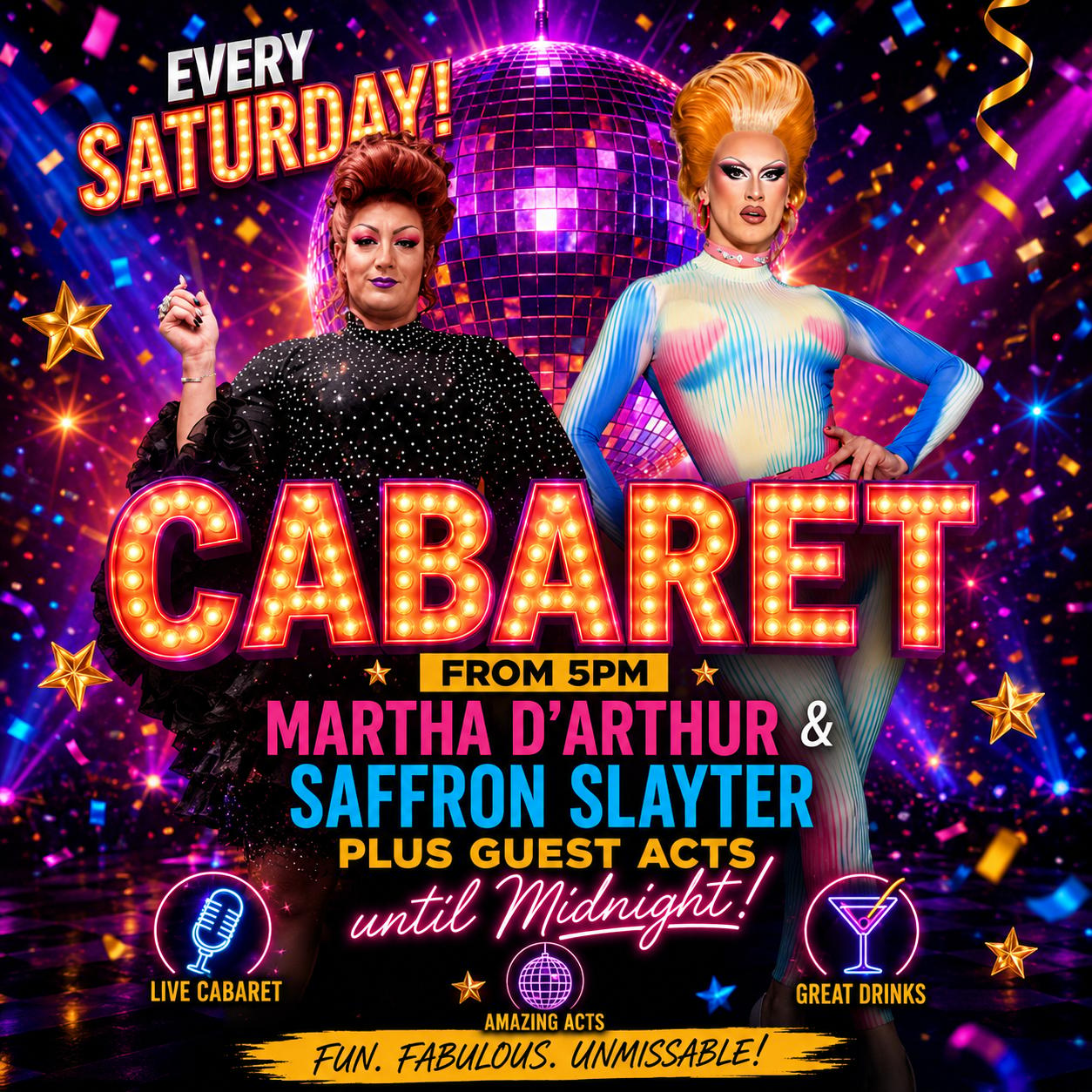 Saturday Night Cabaret from 5pm