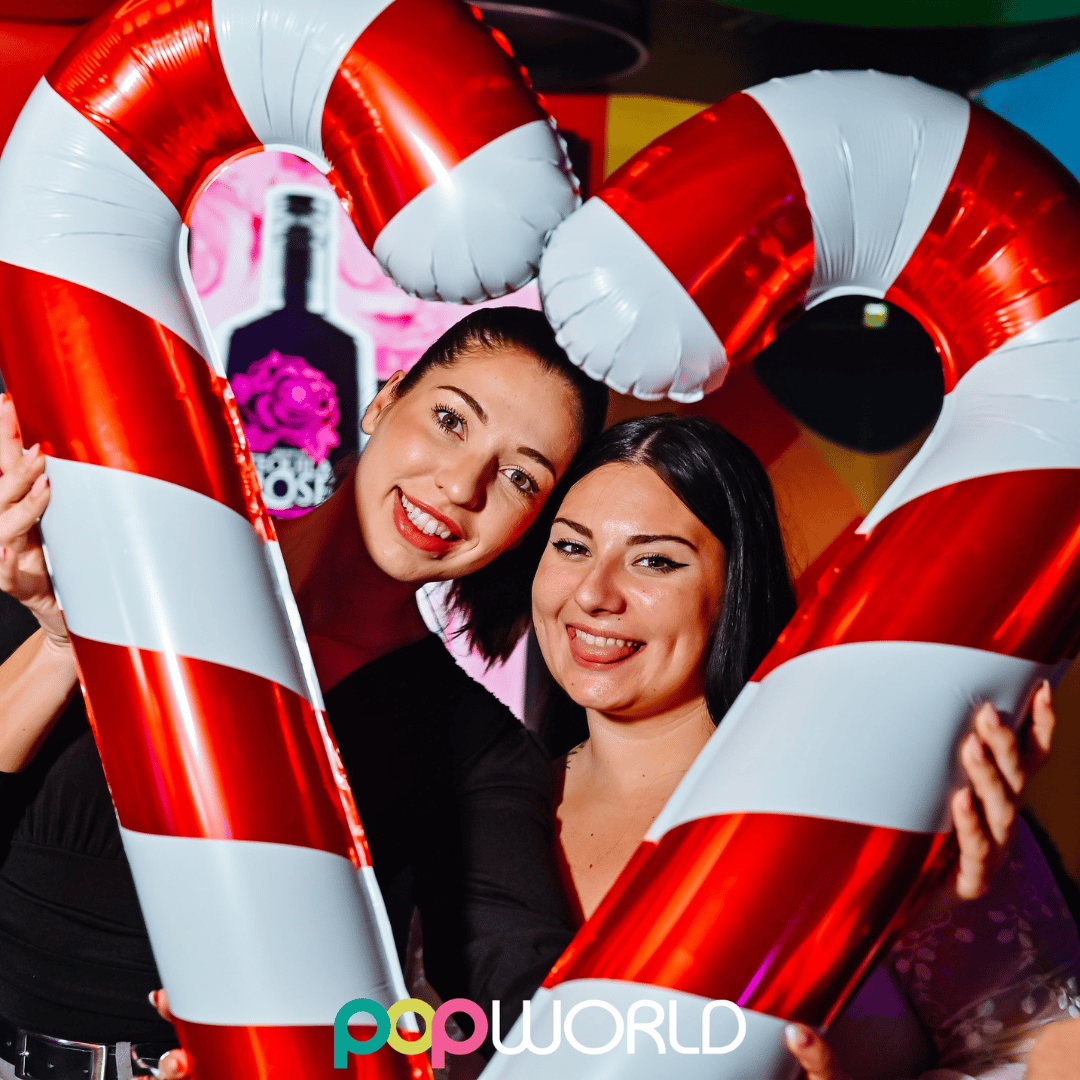 2 friends enjoying Christmas at Popworld