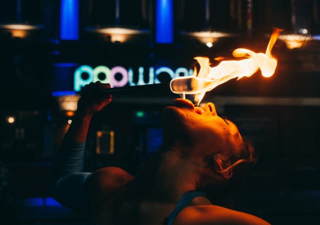 Firebreather outside Popworld