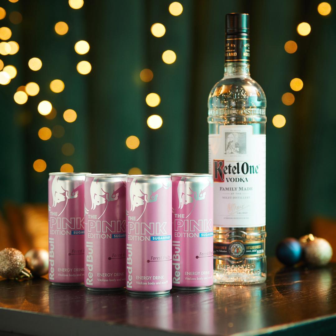 Enjoy a Ketel One Vodka with Limited Edition Red Bull Pink Forest Fruits this Christmas