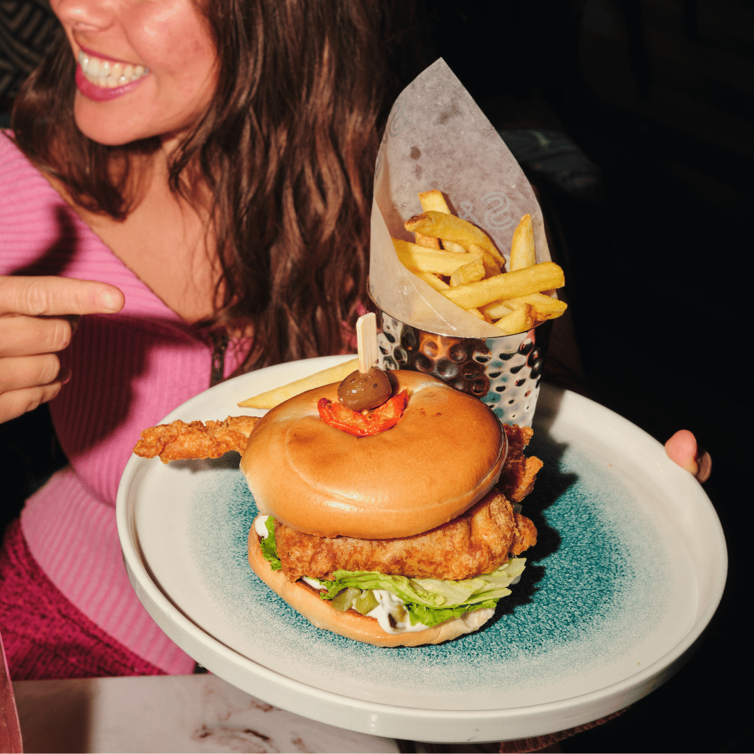 Juicy burger and fries
