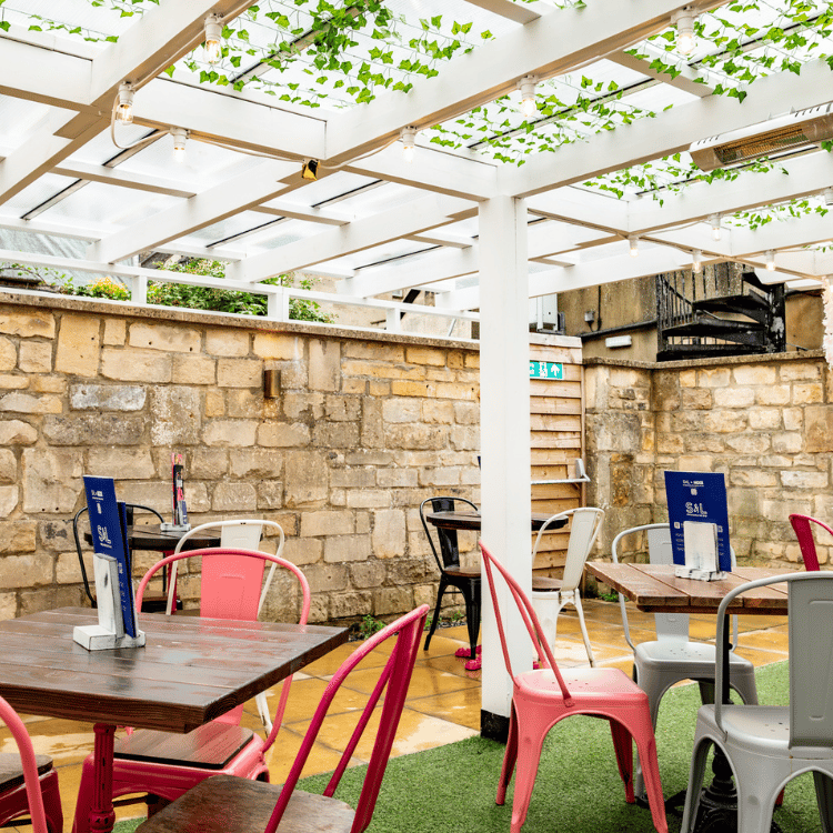 table seating in the beer garden