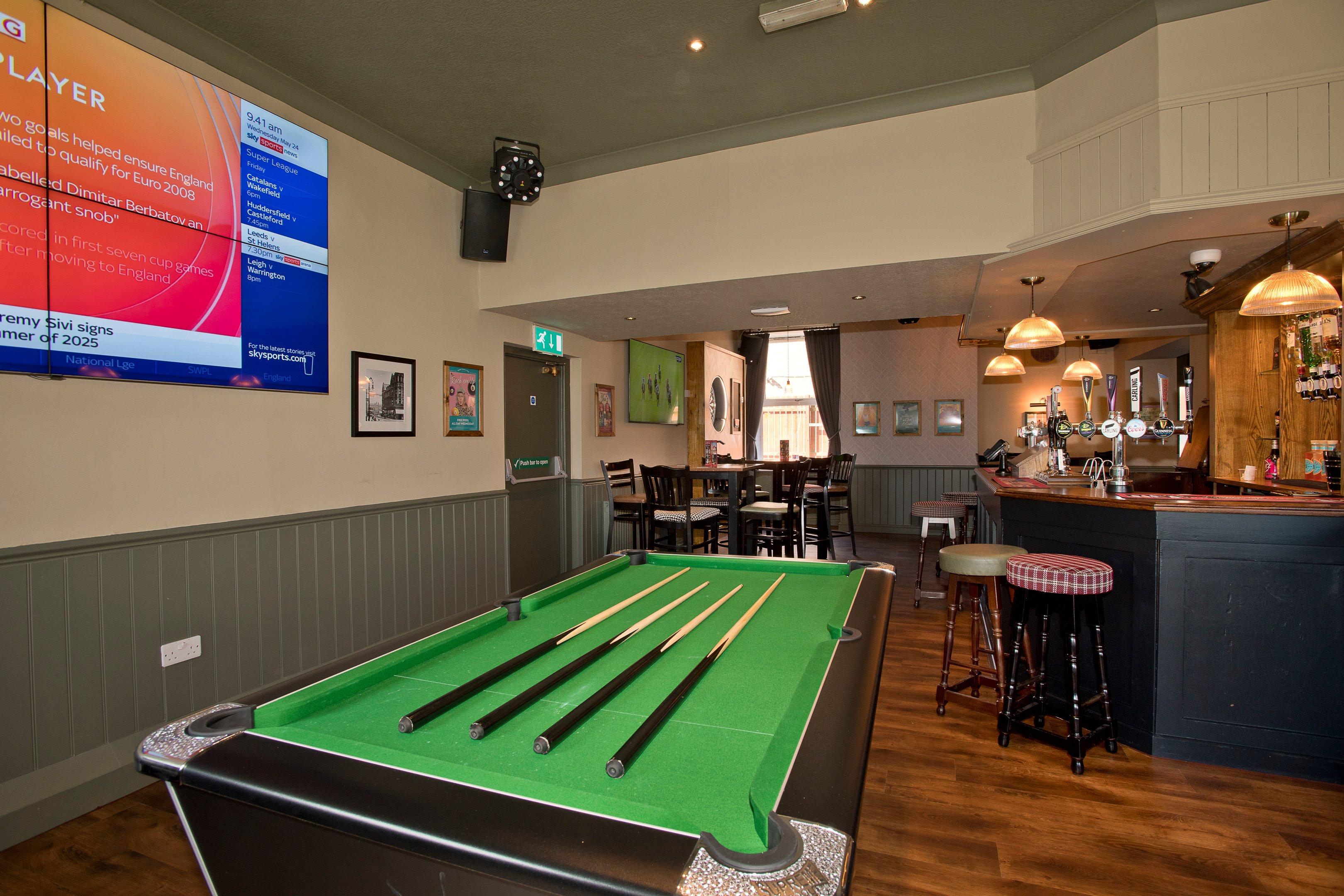Pool Table and Sports Screen
