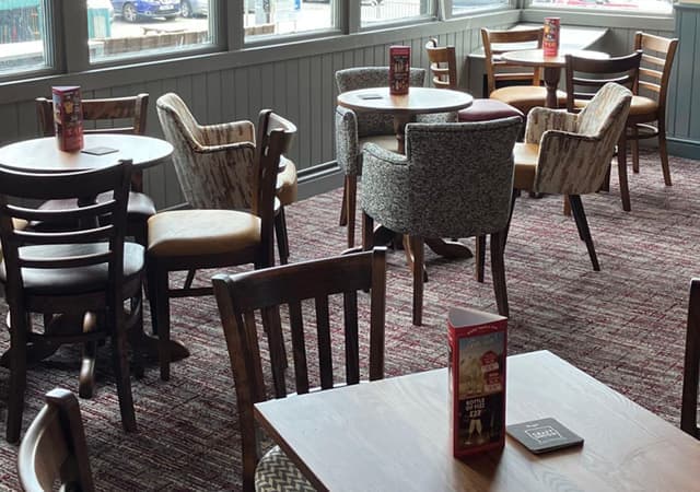 Inside the pub window seating
