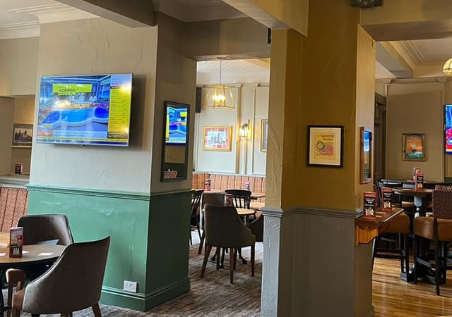 Wide angle shot of the pubs interior