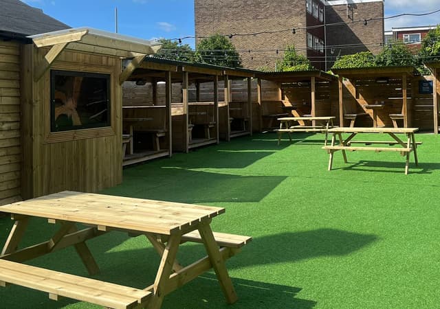 Outdoor seating uncovered with an outdoor TV
