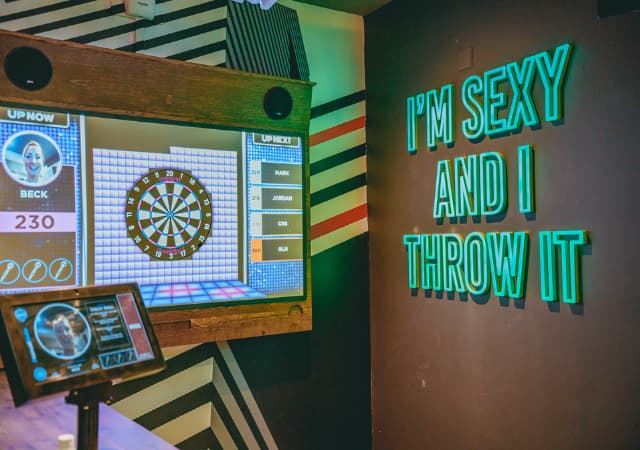 Interactive darts set up at Huddl