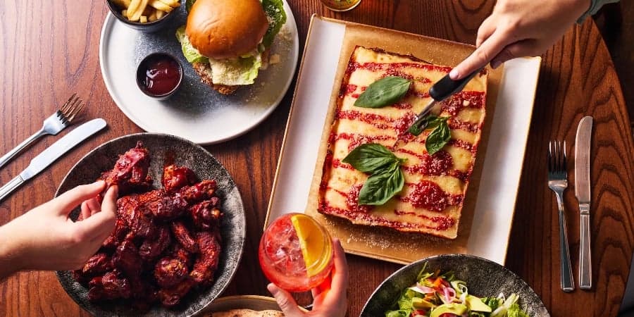 Table of food at Social Pub & Kitchen