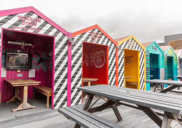 Outdoor huts in beer garden