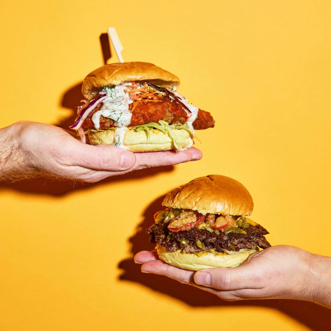 Crispy Chicken and Smash Beef Burger at Social Pub & Kitchen