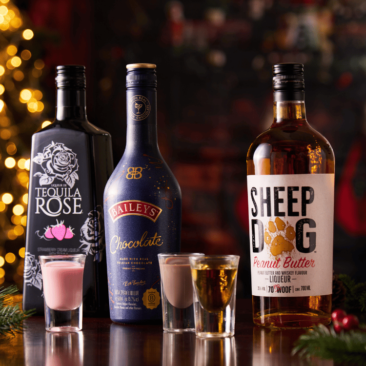 Tequila Rose, Baileys Luxe Chocolate and Sheep Dog Whiskey