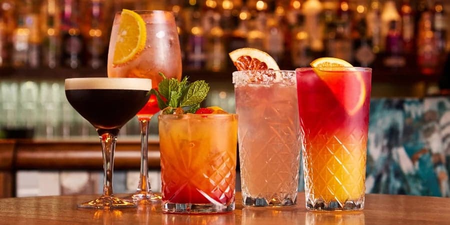 5 cocktails on a table