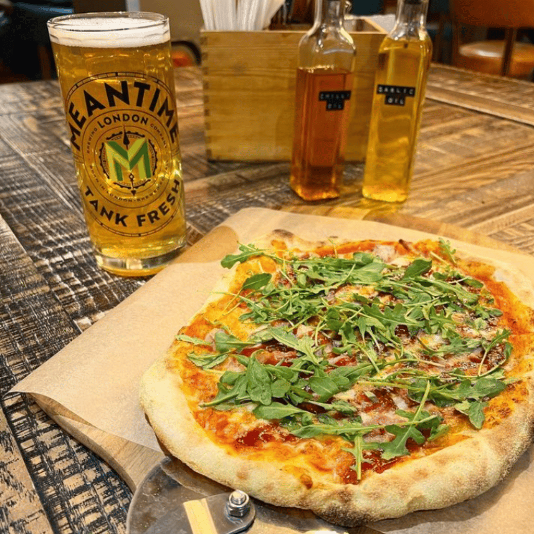 Pizza and a Pint of Meantime at Tank and Paddle