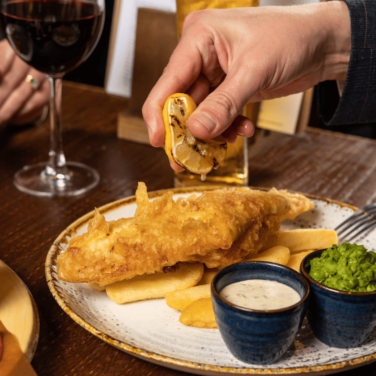 Fish and Chips in Pubsmiths Beer Garden