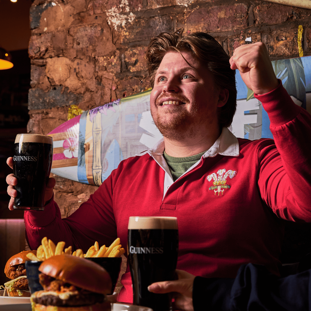 Watching rugby with food & drinks