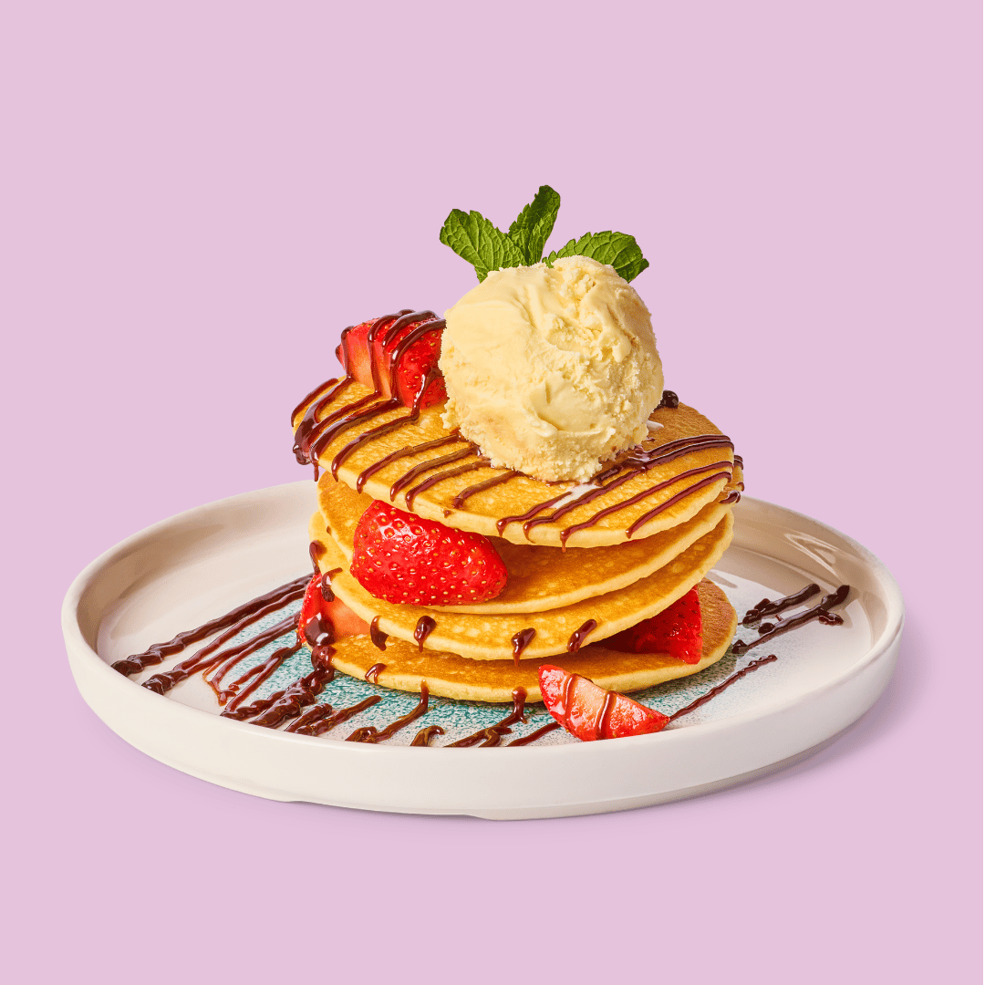 Fresh Strawberries American-Style Pancake Stack
