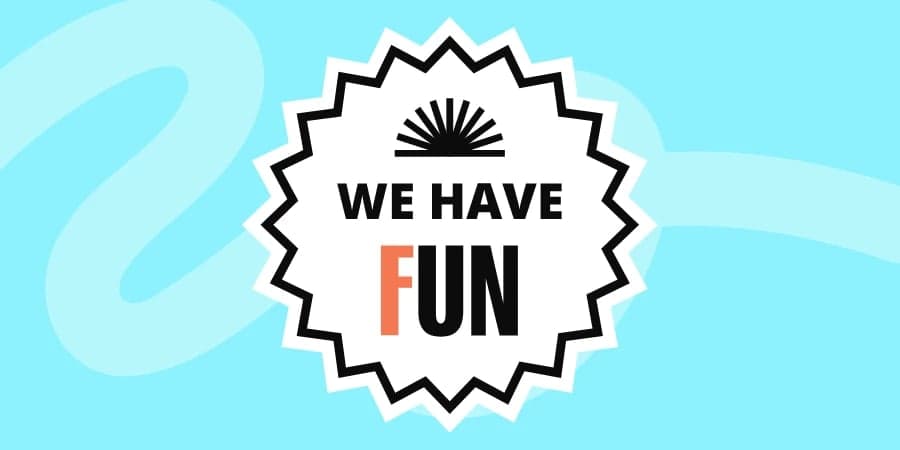 Light blue background with 'We Have Fun' logo at the centre.