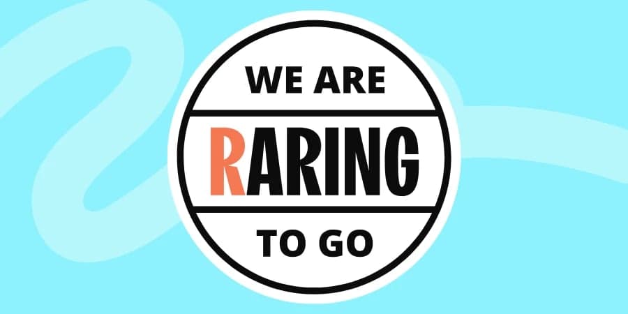 Light blue background with 'We Are Raring To Go' logo at the centre.