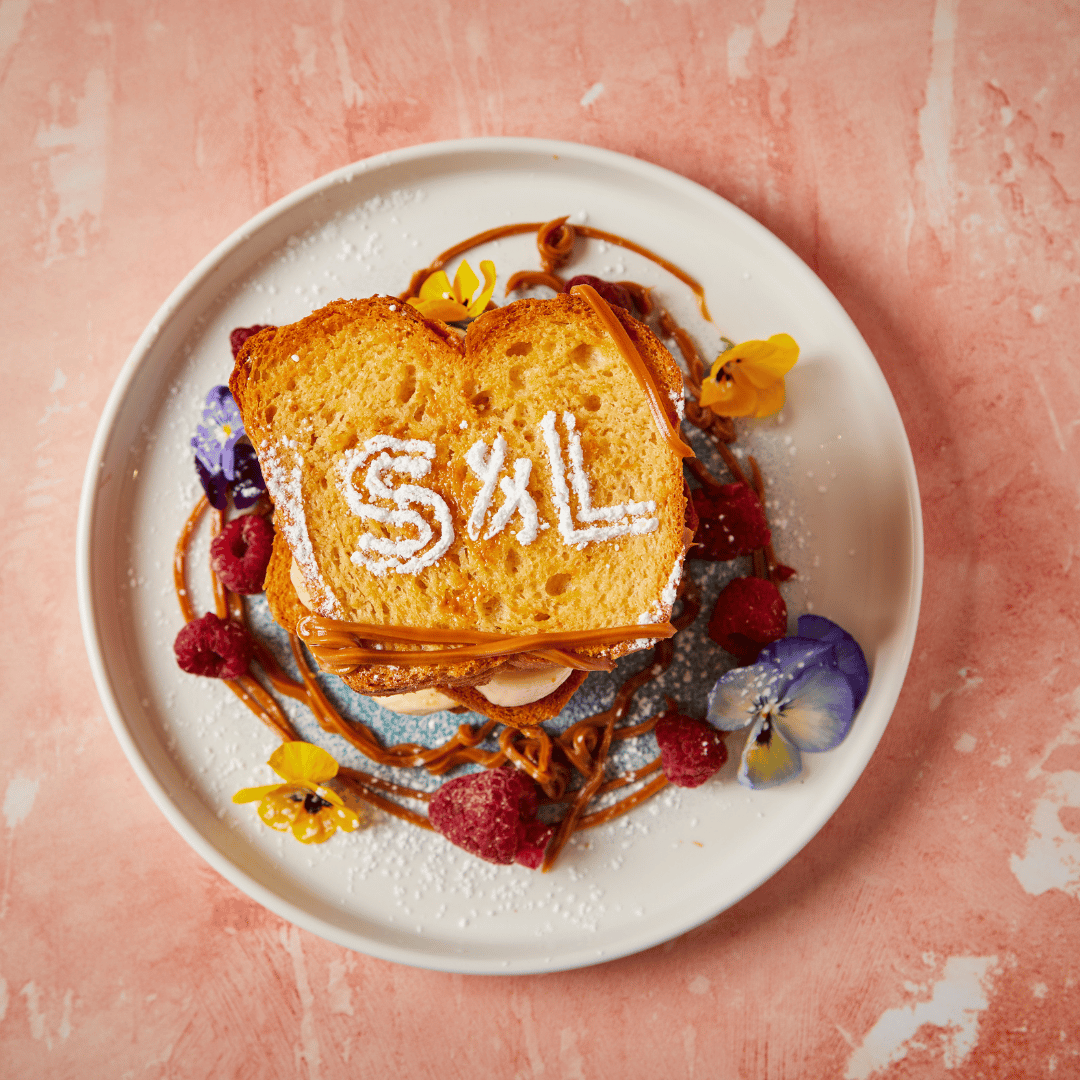 S&L Brunch dish with logo in powdered sugar