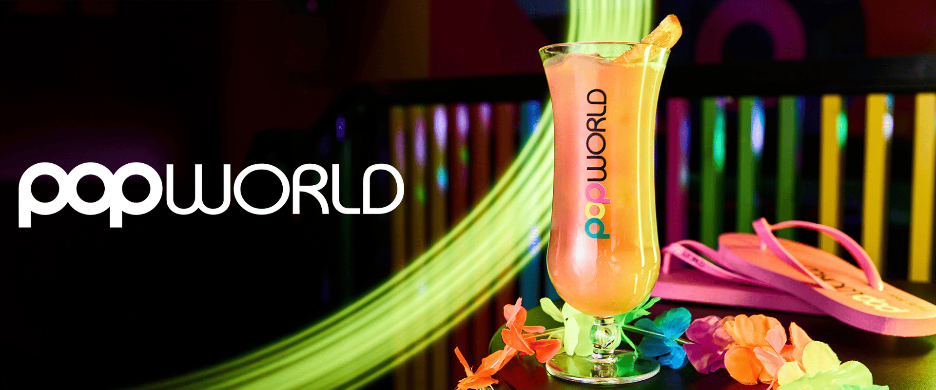 Popworld cocktail and logo