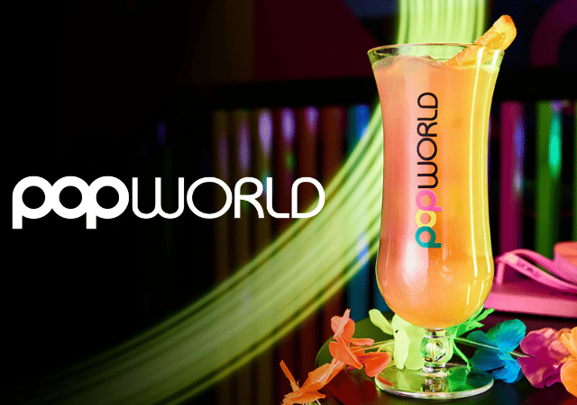 Popworld cocktail and logo