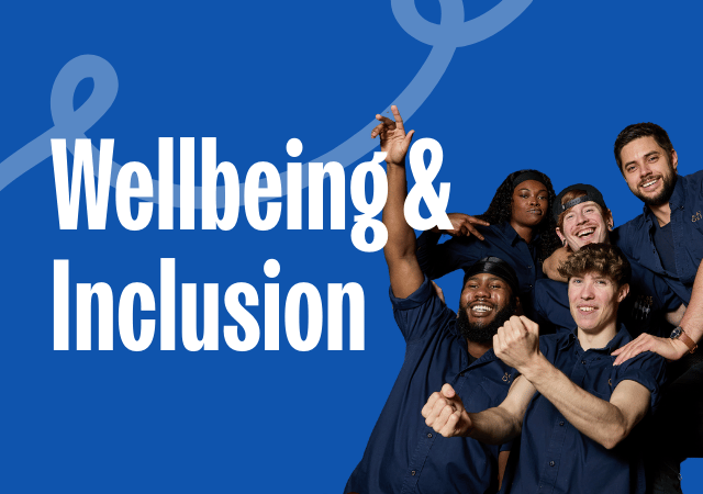 Be at One team members smiling towards the camera on a blue background.