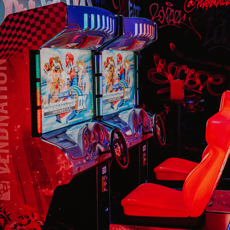 A GIF showing Darts, Shuffleboard, Arcade Room, Karaoke and Pool at Playbox in Croydon