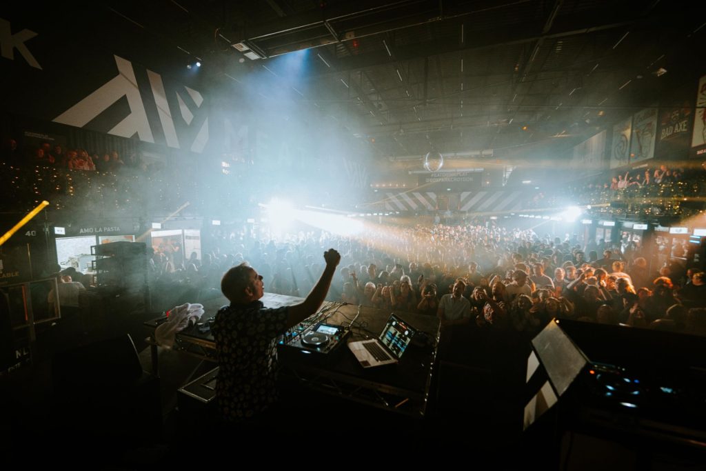 Fat Boy Slim playing a DJ set at BOXPARK Croydon